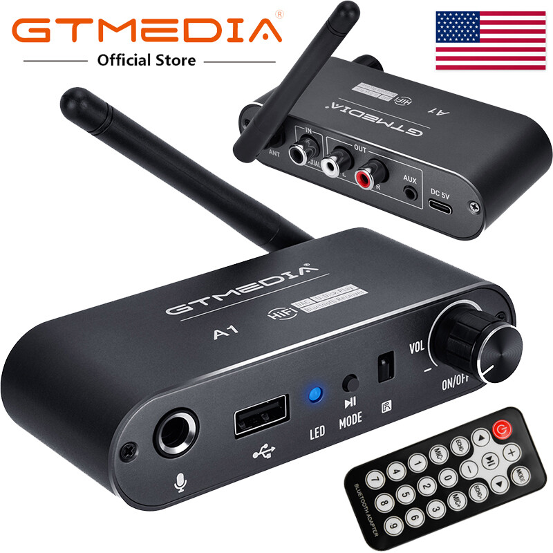 GTMEDIA A1 Bluetooth 5.2 Receiver Audio Stereo HIFI Music Adapter AUX USB MIC