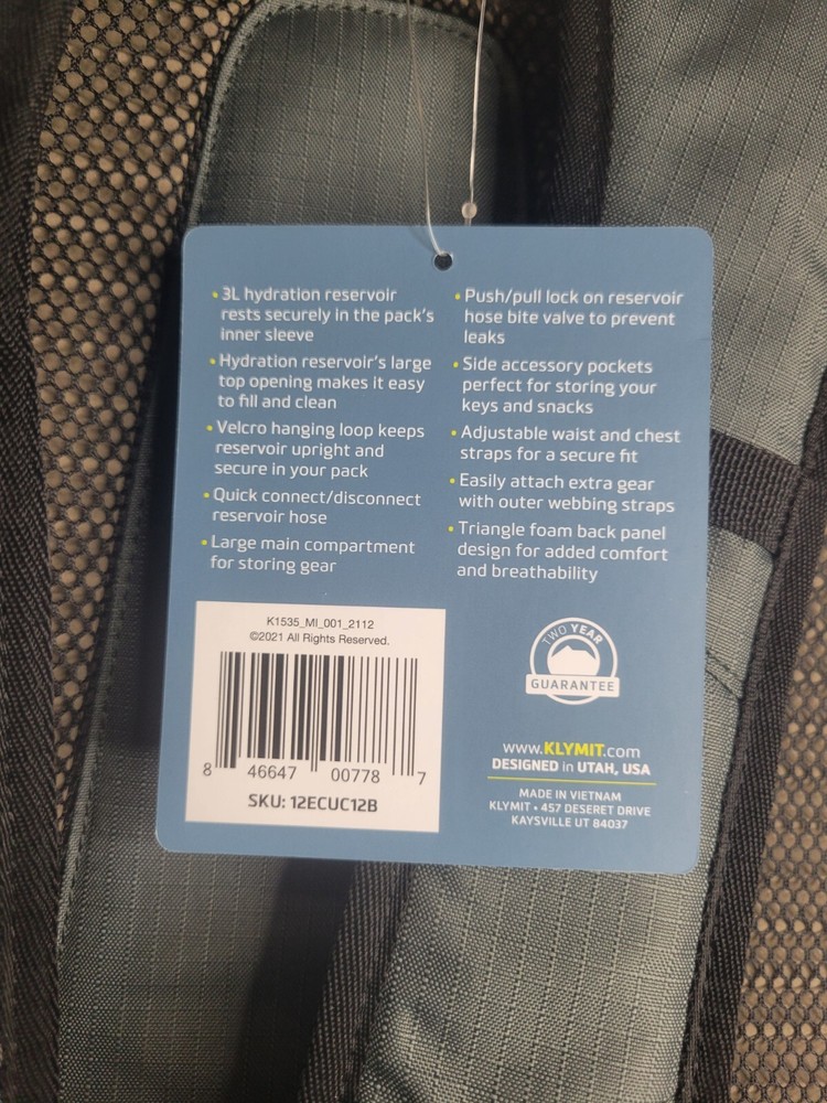 Klymit Echo 12L Hydration Pack/Bag Gray
