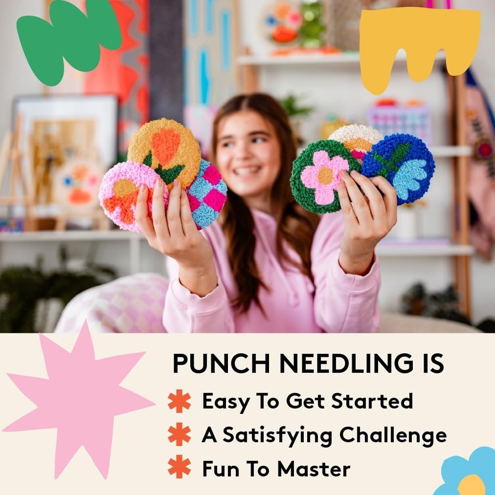 Punch Needle Kit, Set of 6 Coasters, Includes Beginner Video Tutorials and In...