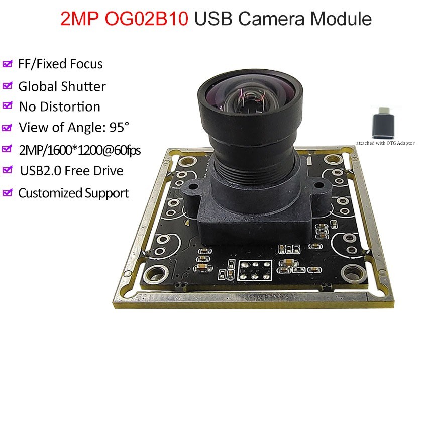 OG02B10 2MP Global Shutter USB Camera Module 95 Degree No-Distortion UVC Webcam