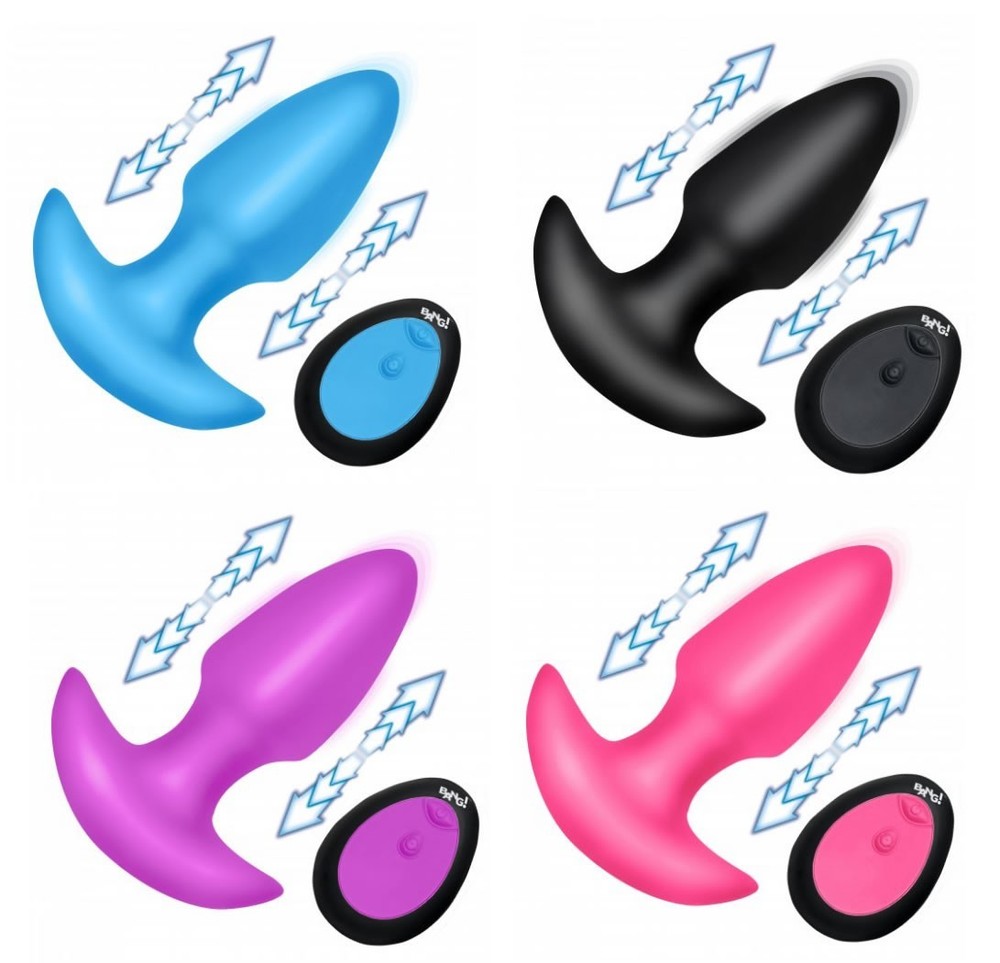 Thrusting and Vibrating Silicone Butt Plug with Remote- Black
