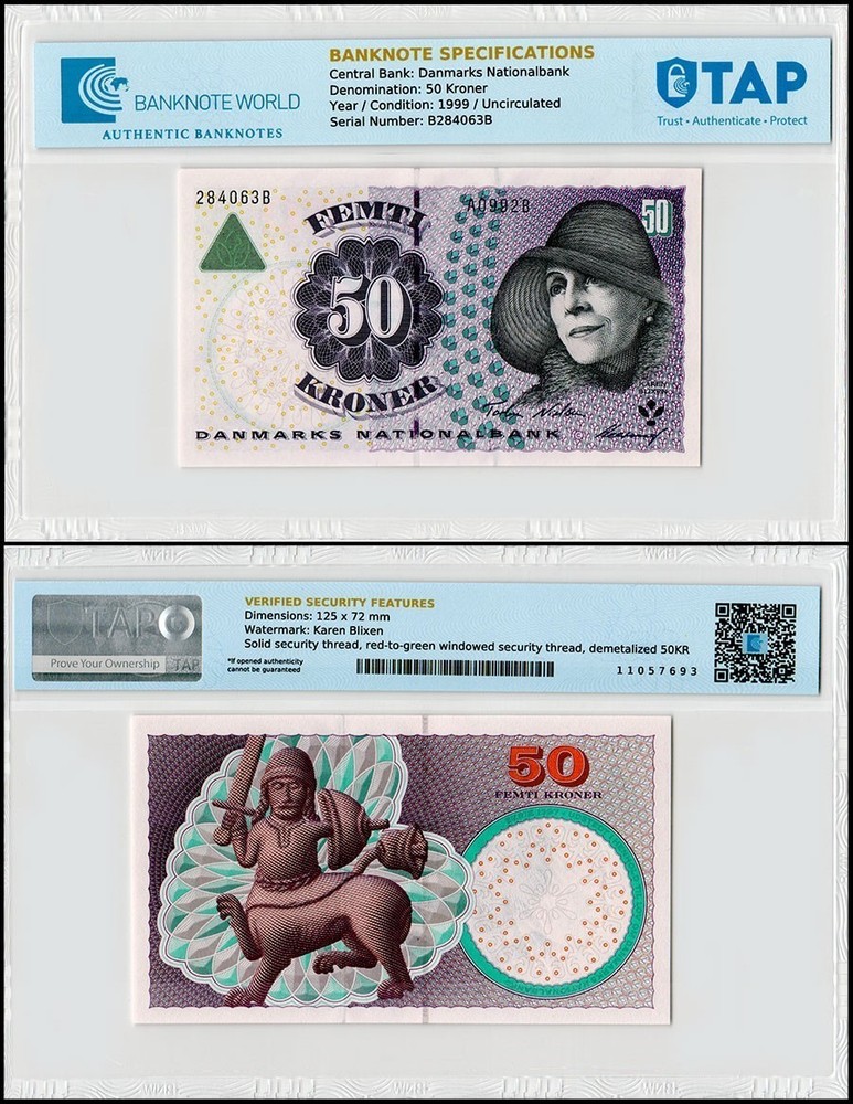 Denmark 50 Kroner, 1999, P-55a.2, UNC, TAP Authenticated