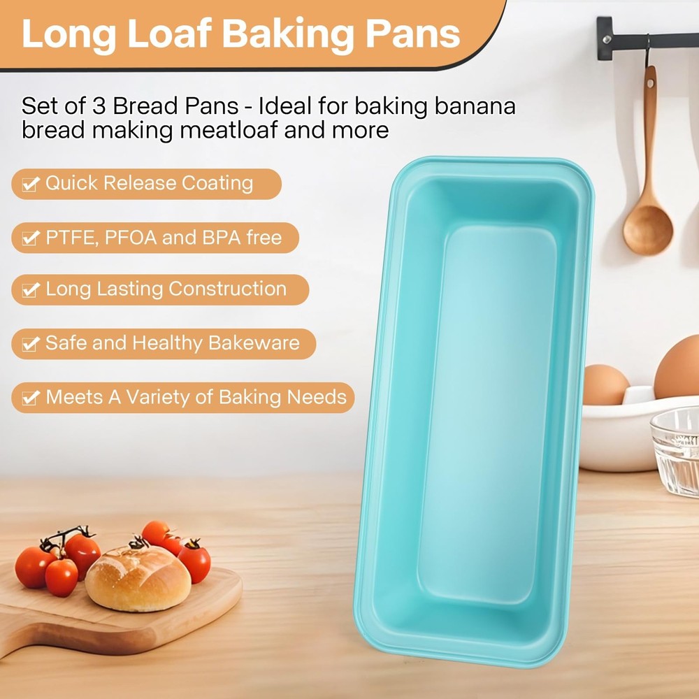 Proigtz 3-Pack 13x5inch Nonstick Loaf Pan, Stackable Long Bread Pan, Advanced...