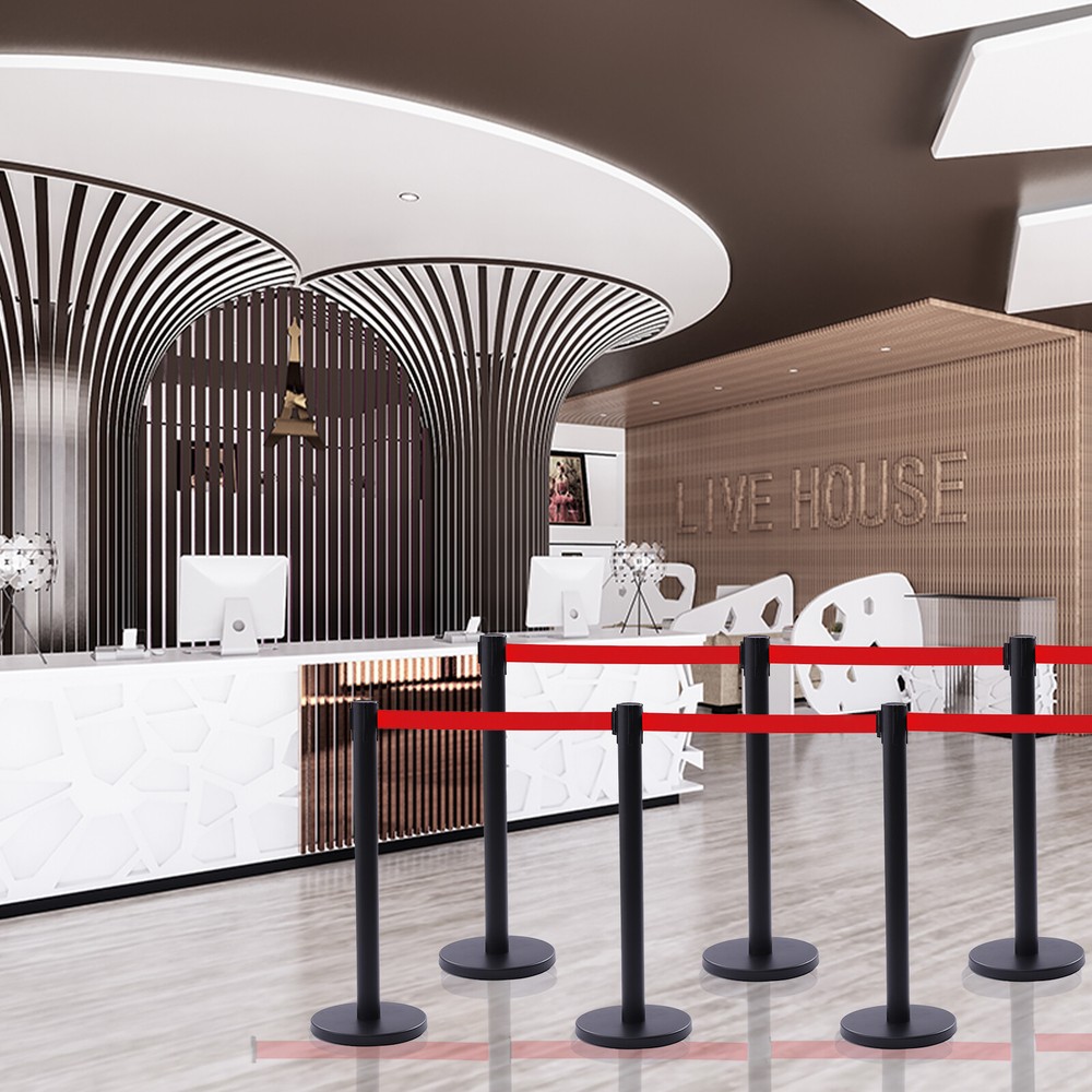 6PC Crowd Control Barrier Stanchion Set Posts Queue Pole Retractable Belt USA