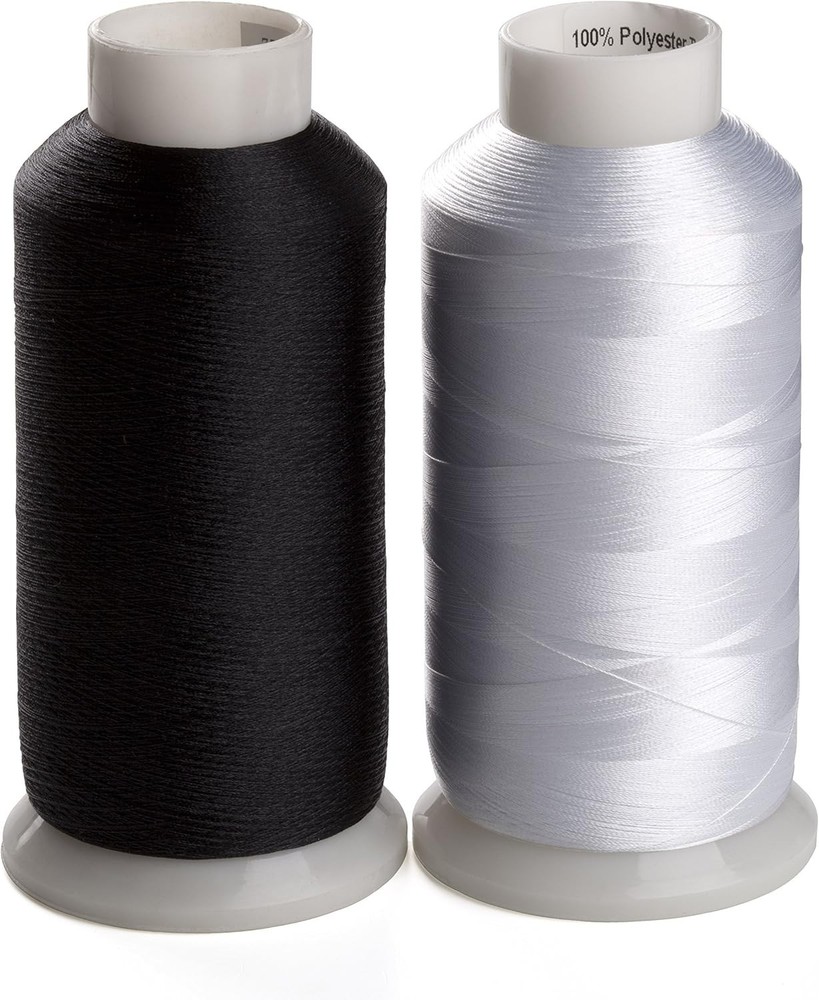 Bobbin Thread Set 60WT Polyester – 2 Spools (White & Black) for Seamless Sewing