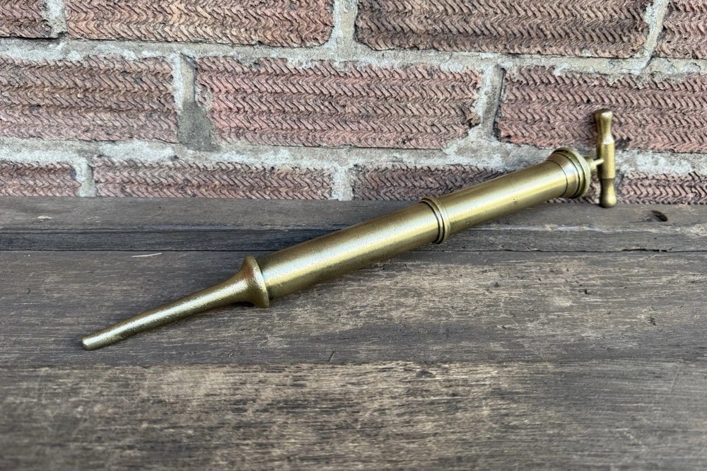 Antique 16” Solid Brass Fire Place Smoking Pump Fireside Accessory Vintage Tool