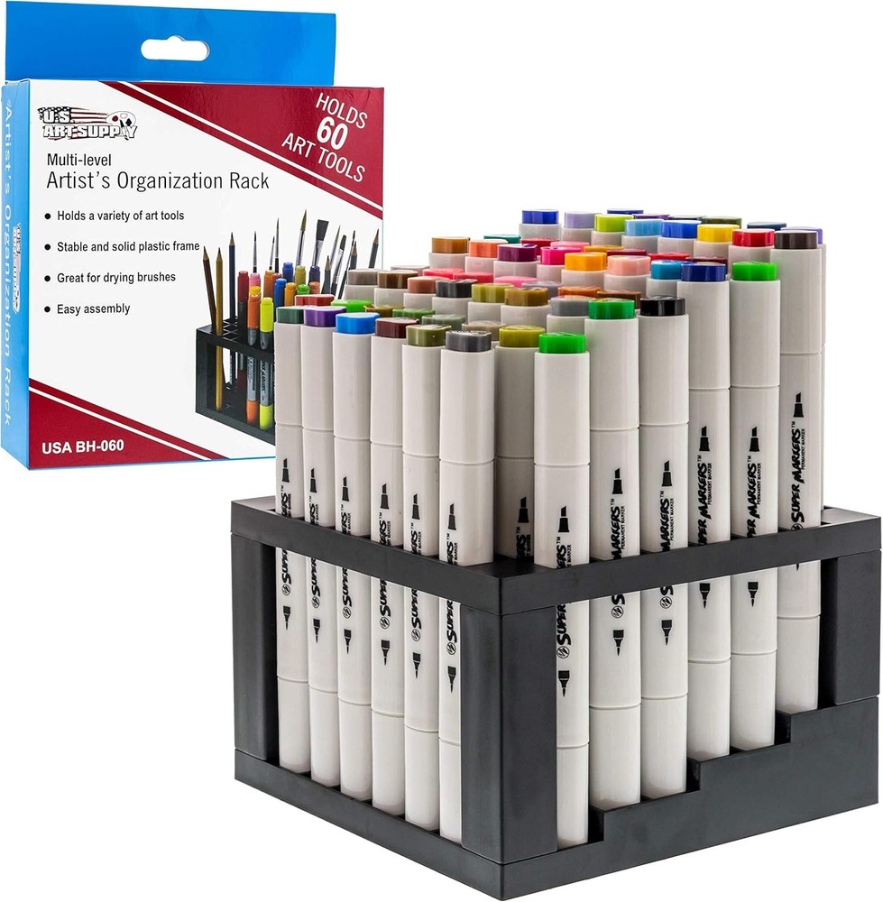 Portable 60 Hole Art Tool Storage Solution – Easy Access to Markers & Brushes