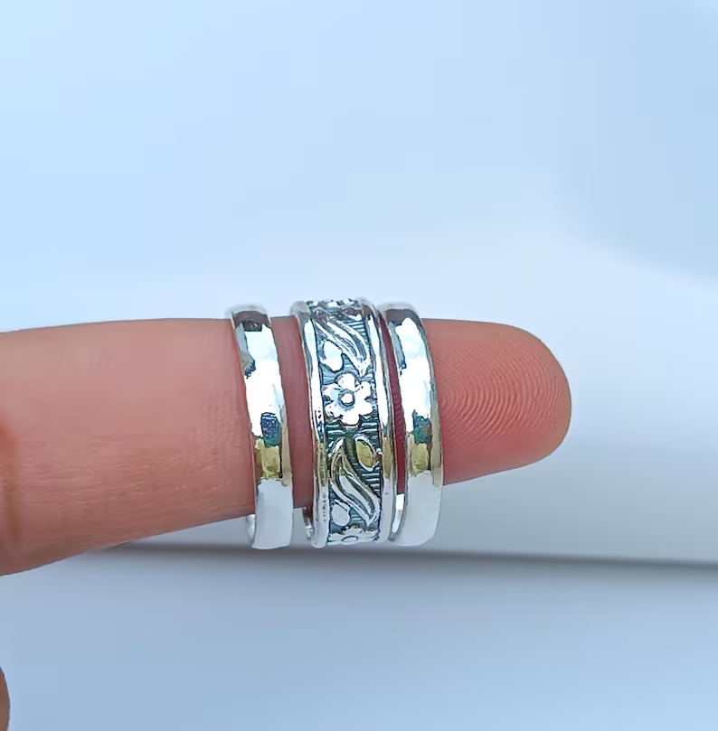 Set Of 3 Sterling Silver Ring , Silver Midi Ring , Silver Stacking Ring All size