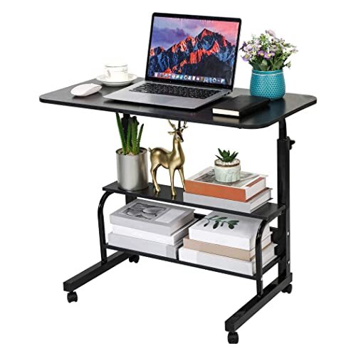 Adjustable Height Mobile Computer Desk for Small Space Rolling Writing Black