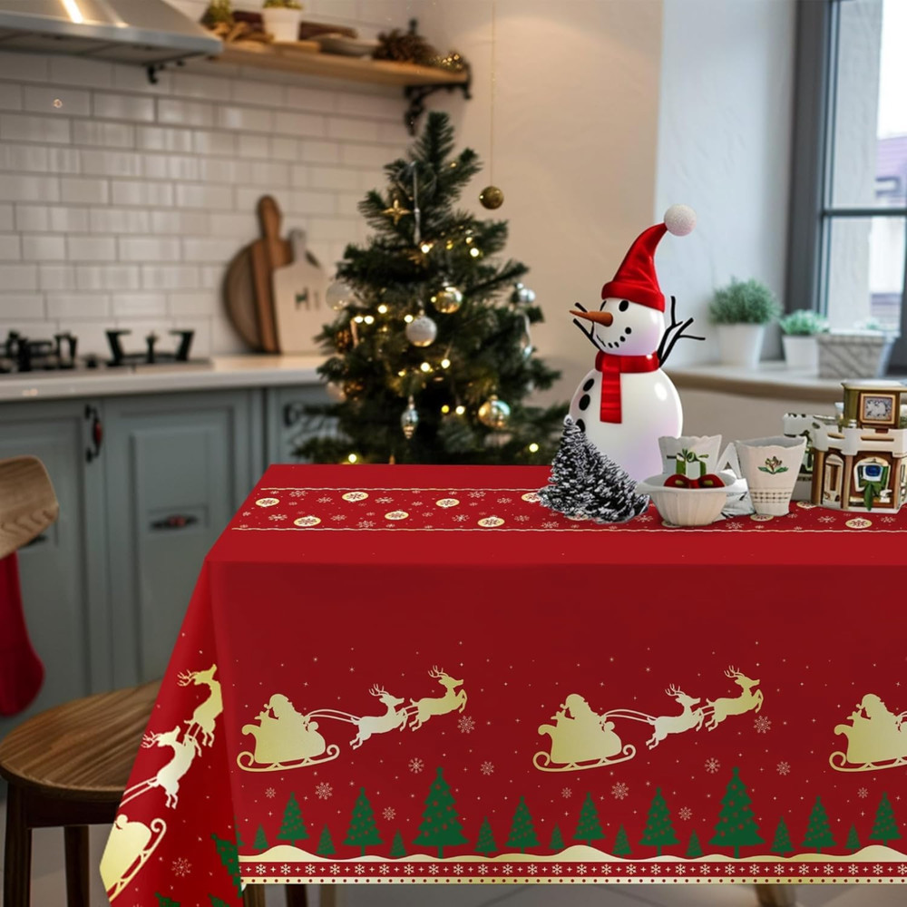 2 Pcs Christmas Tablecloth Disposable Plastic Tablecloths for Rectangle Tables