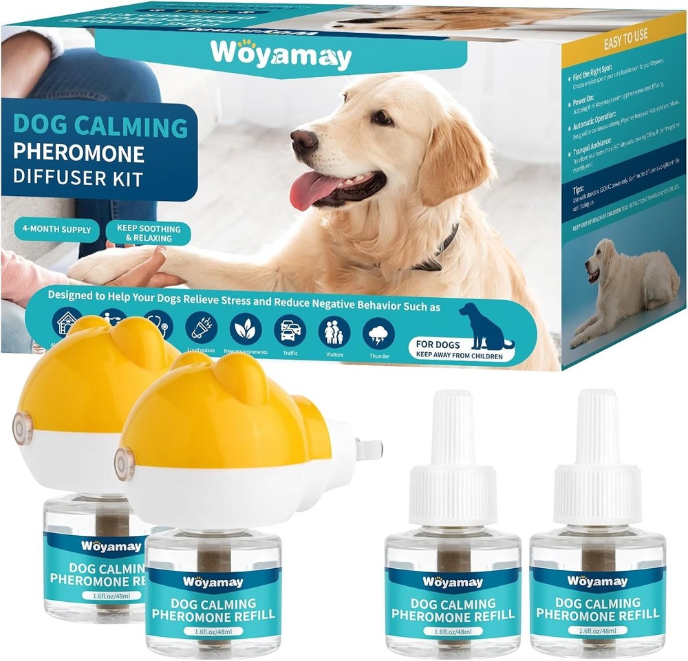 2 Diffusers & 4 Refills - Dog Calming Diffuser for Stress Relief, Lasts 120 Days