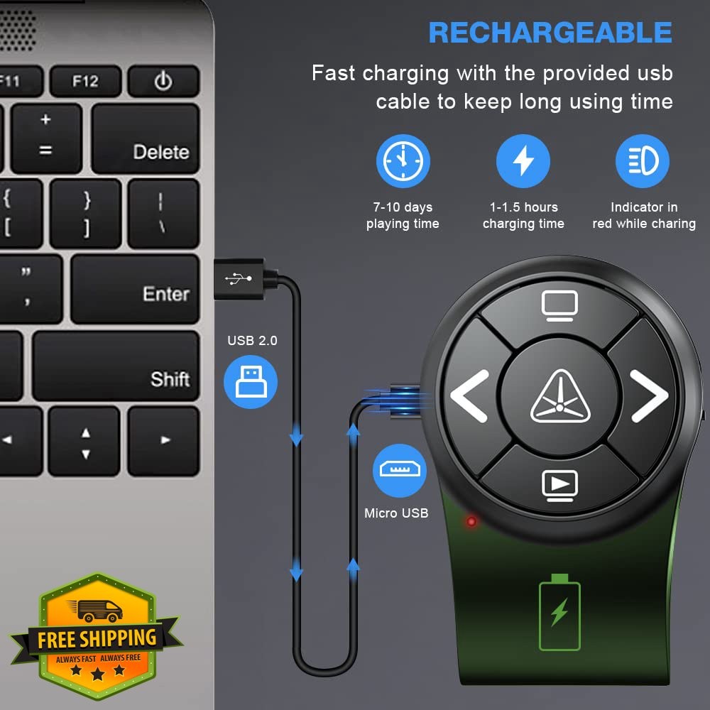 AMERTEER Finger Ring Presentation Clicker, PPT Remote, Rechargeable