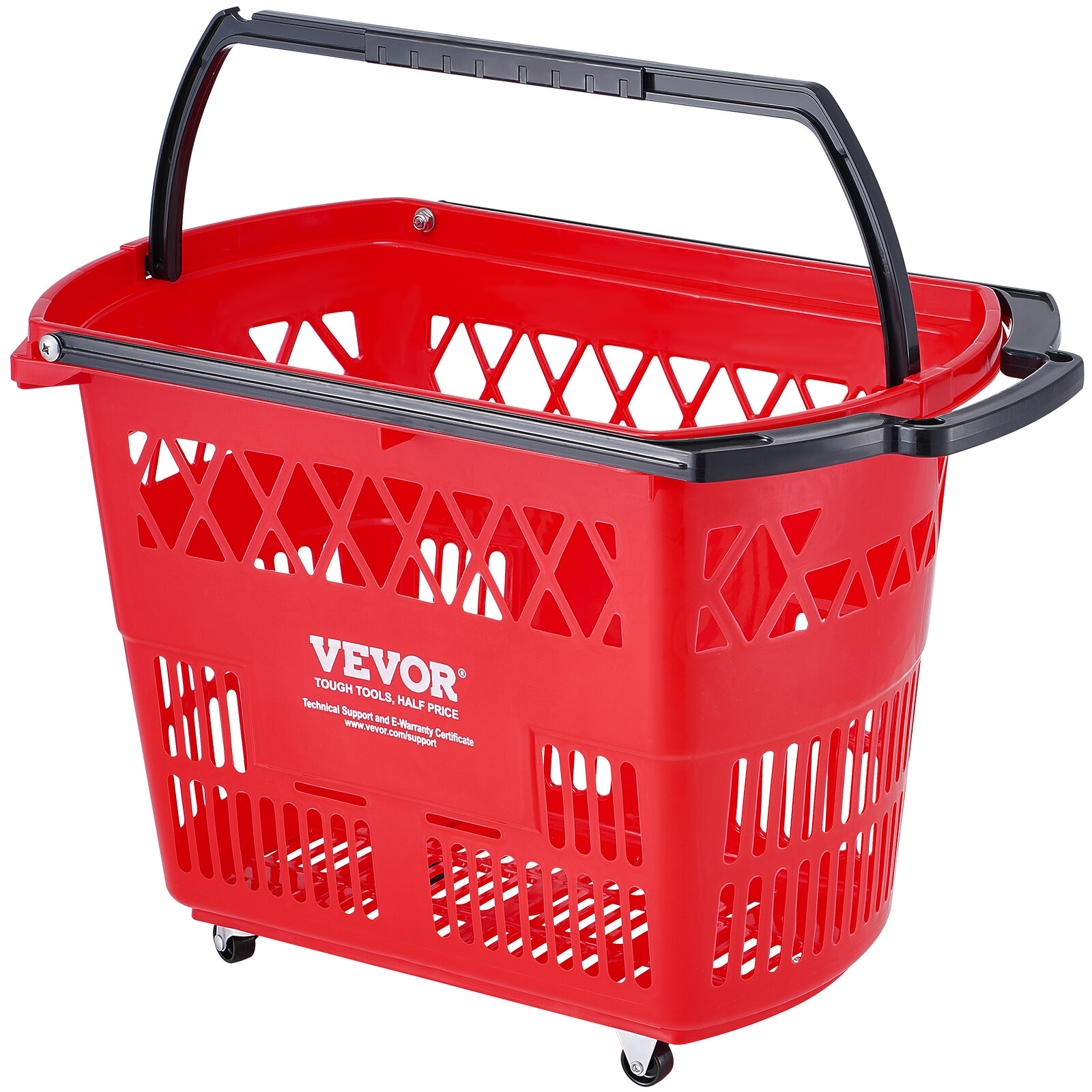 VEVOR Plastic Rolling Shopping Trolley Basket On Wheels 6PCS 39L with Handle Red