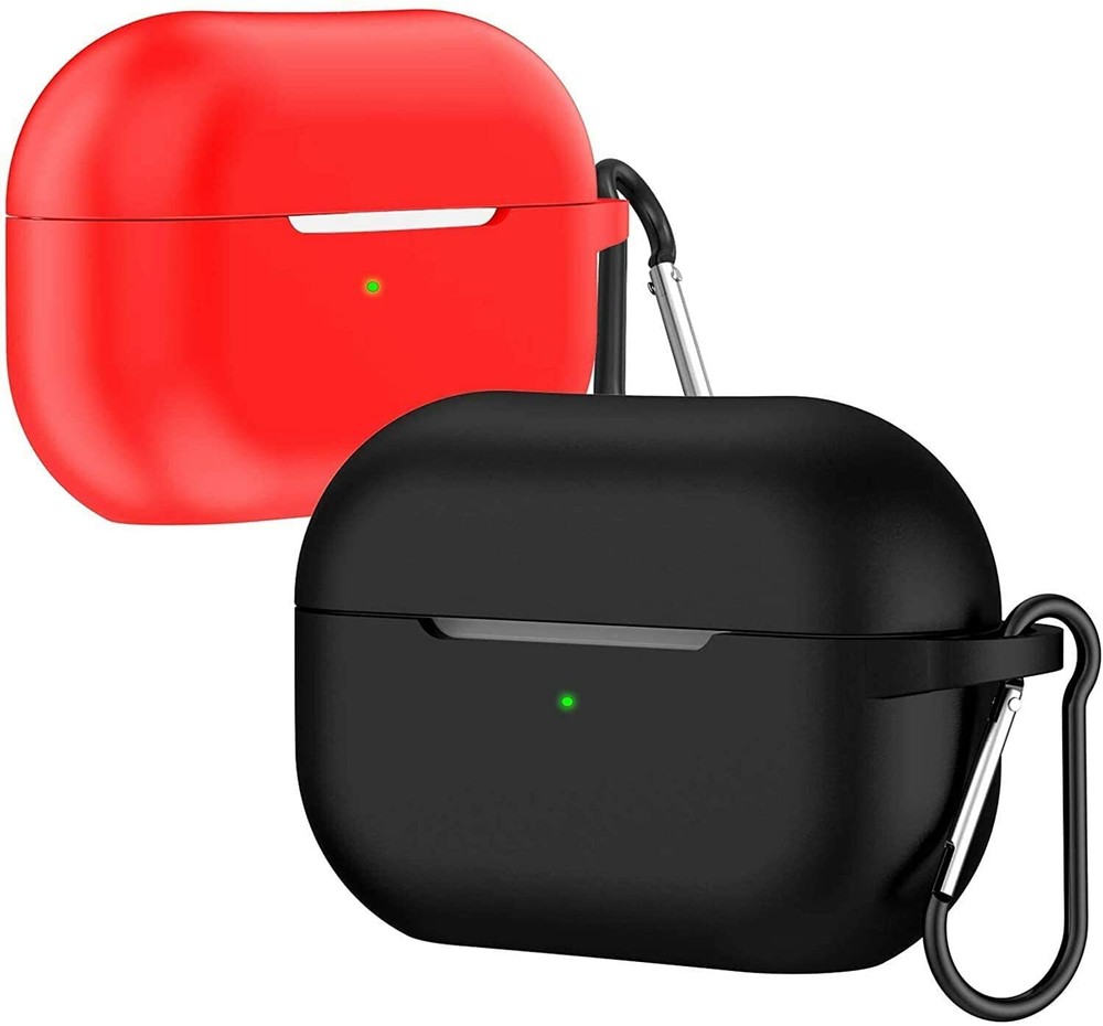 2 Pack AirPods Pro Case with Keychain, Front LED Visible Wireless Red And Black