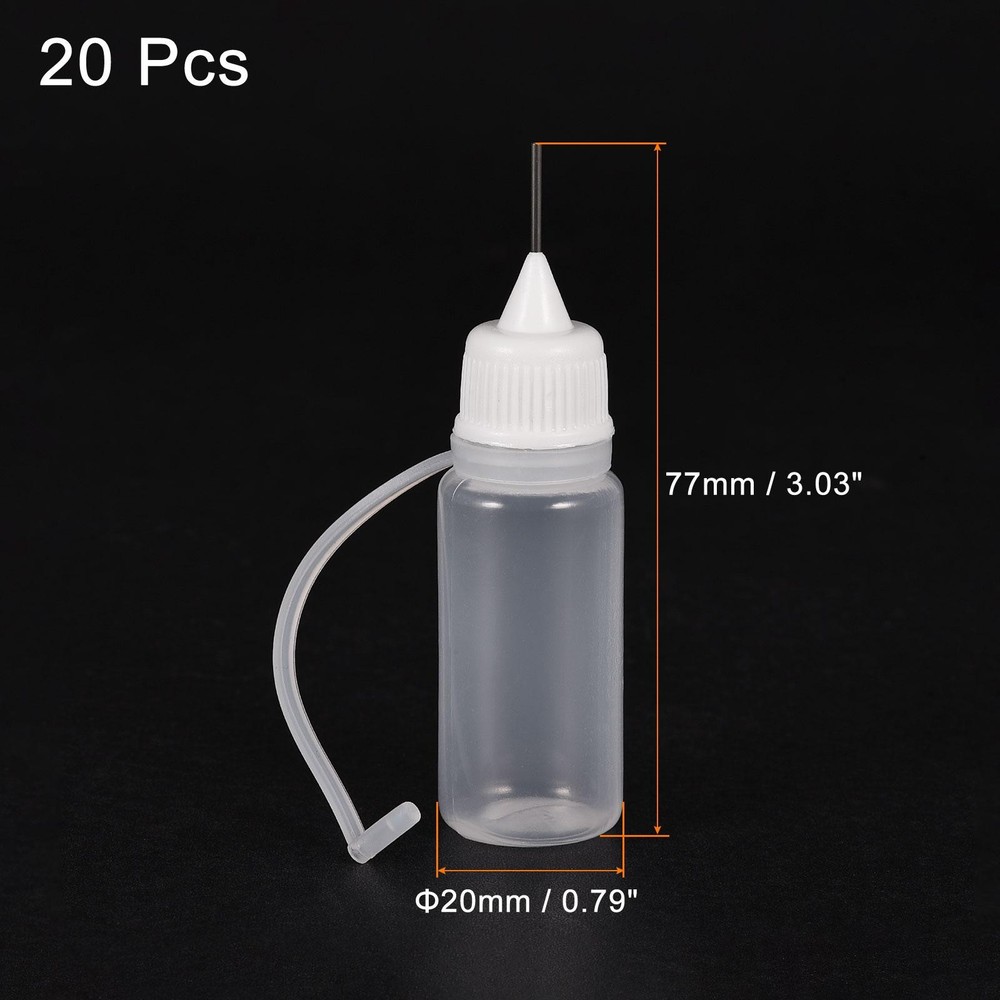 20Pcs Needle Tip Bottle Precision Plastic Applicator with White Cap 10ml