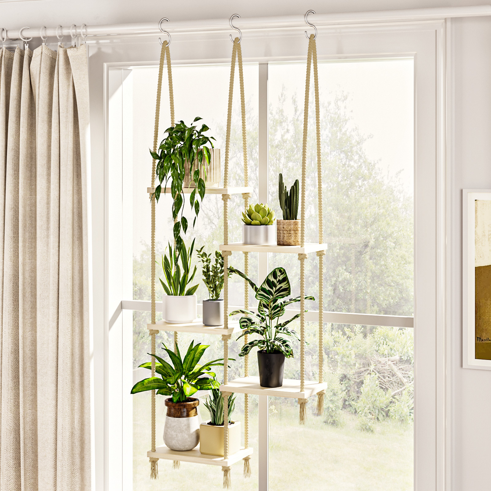 Bamworld Hanging Shelves Plant Hanger Window Plant Shelves Wood Plant Wall Shelf