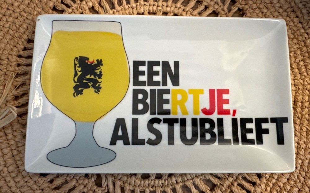 Crate & Barrel ceramic serving tray beer theme barware platter