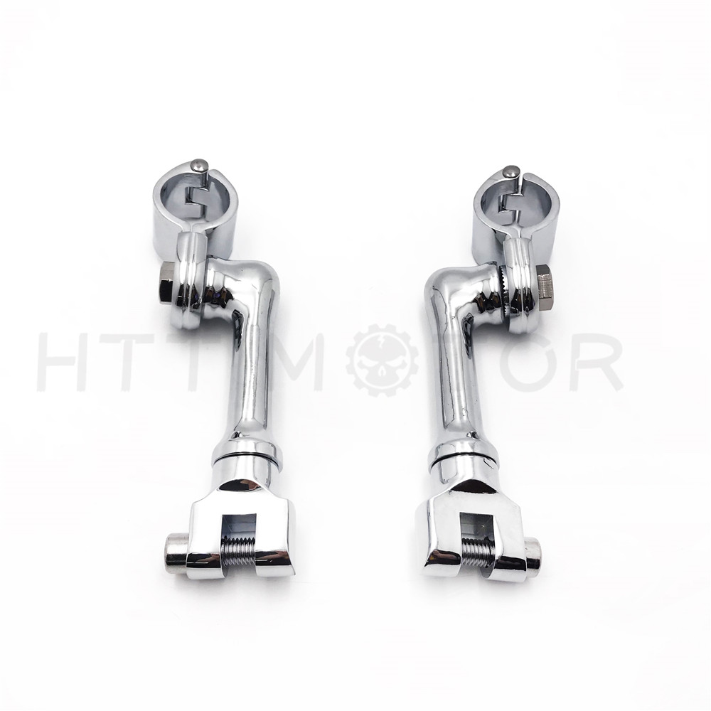 Chrome 1.5" Long Angled Adjustable Footpeg Mounting Kit For Universal Motorcycle