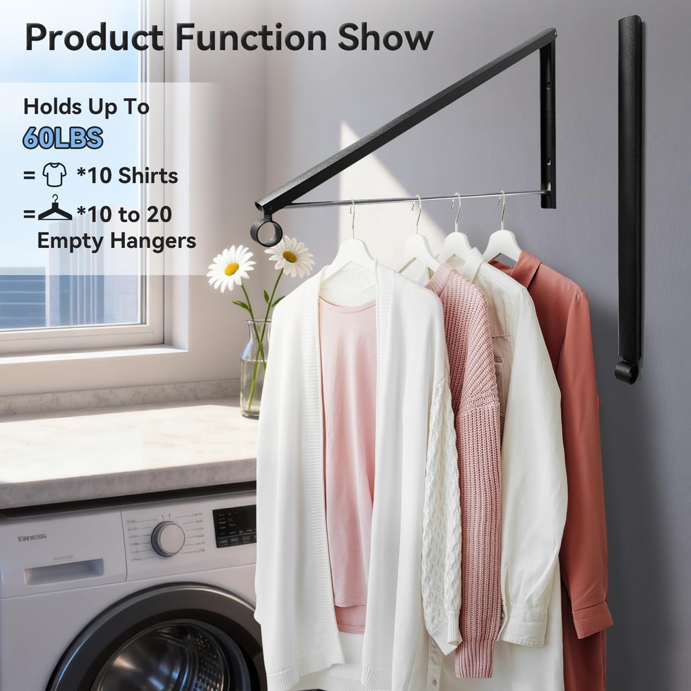 Drying Rack Wall Mount, Retractable Laundry Hanging Rack Wall Mount, Folding ...