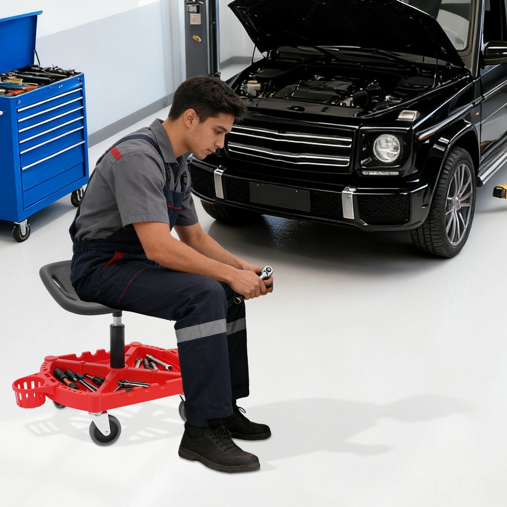 Adjustable Garage Shop Stool Rolling Work Stool Mechanic Work Seat With Casters