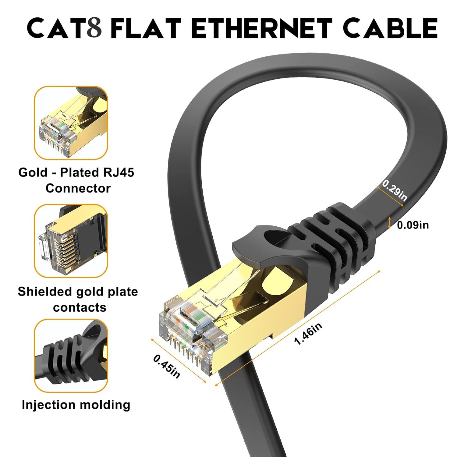 3Pack Cat 8 Ethernet RJ45 Cable Super Speed 40Gbps Patch LAN Network Gold Plated