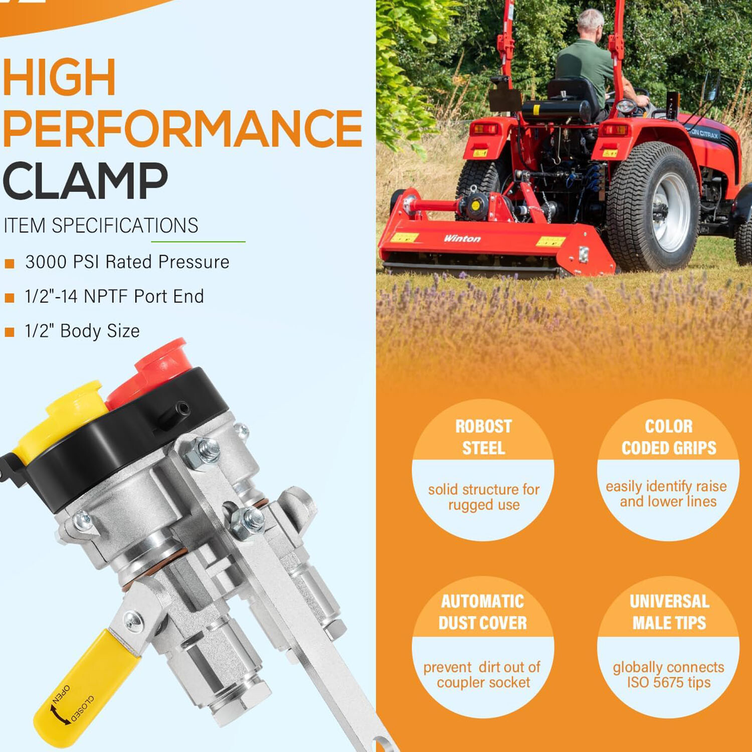 9500-4 For Pioneer Hydraulic Break-Away Coupler Kit Agricultural Tractor Clamp