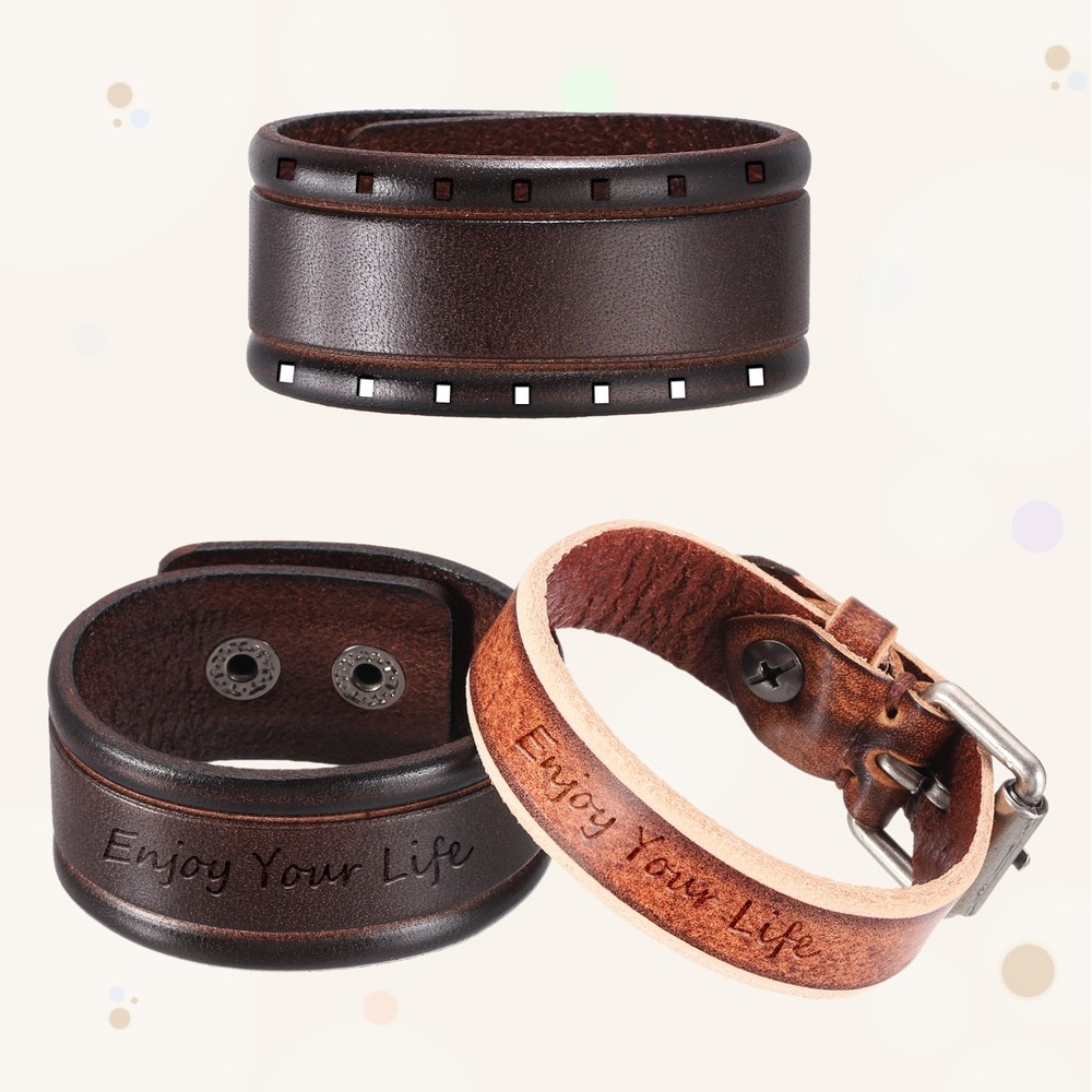 Plain Leather Bracelets Buckle Bangle,Black Retro Stamping Bracelets