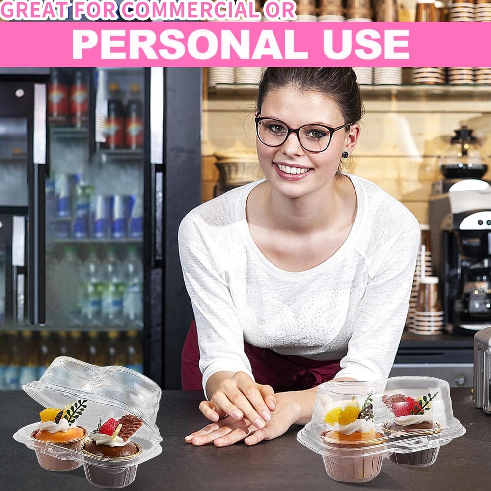 50Pack Disposable Cupcake Containers, 2 Compartment Clear Cupcake Holder, Sta...