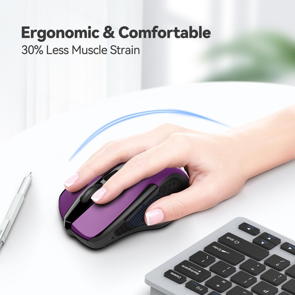 TECKNET Wireless Mouse, 2.4G Ergonomic Optical Computer medium, Purple