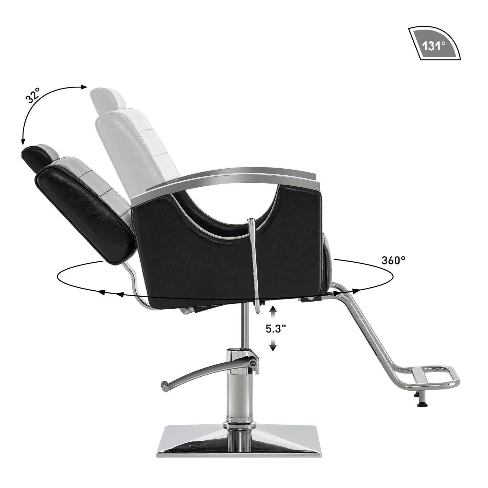 BarberPub Barber Chair for Barbershop,Reclining Salon Chair for Hair Stylist9180