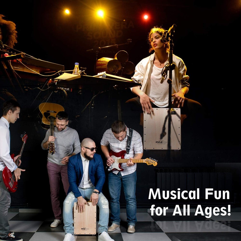 Pyle Jam Cajon - Wooden Cajon Stringed Percussion Box (PCJD18)