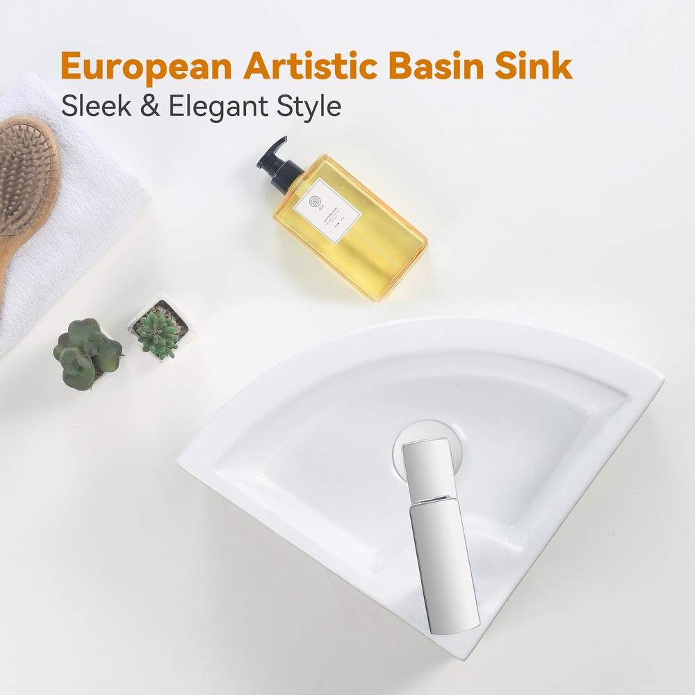 Modern Small Wall Mounted Corner Bathroom Sink with Overflow White Triangle