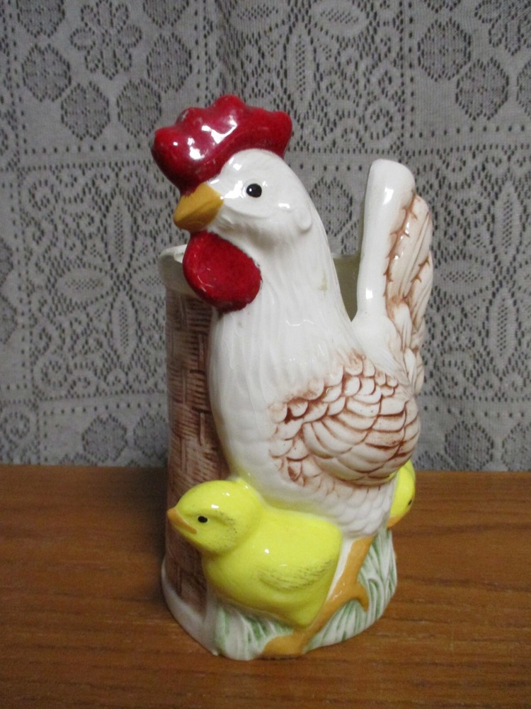 Chicken with Her Chicks Planter Handmade Ceramic Dated 1984