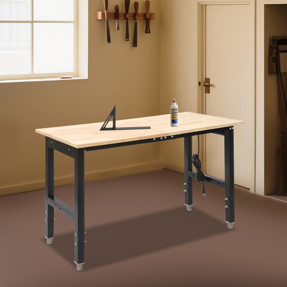 Max 2000 lbs Adjustable Height Workbench W/Power Outlets Heavy-Duty Work Table