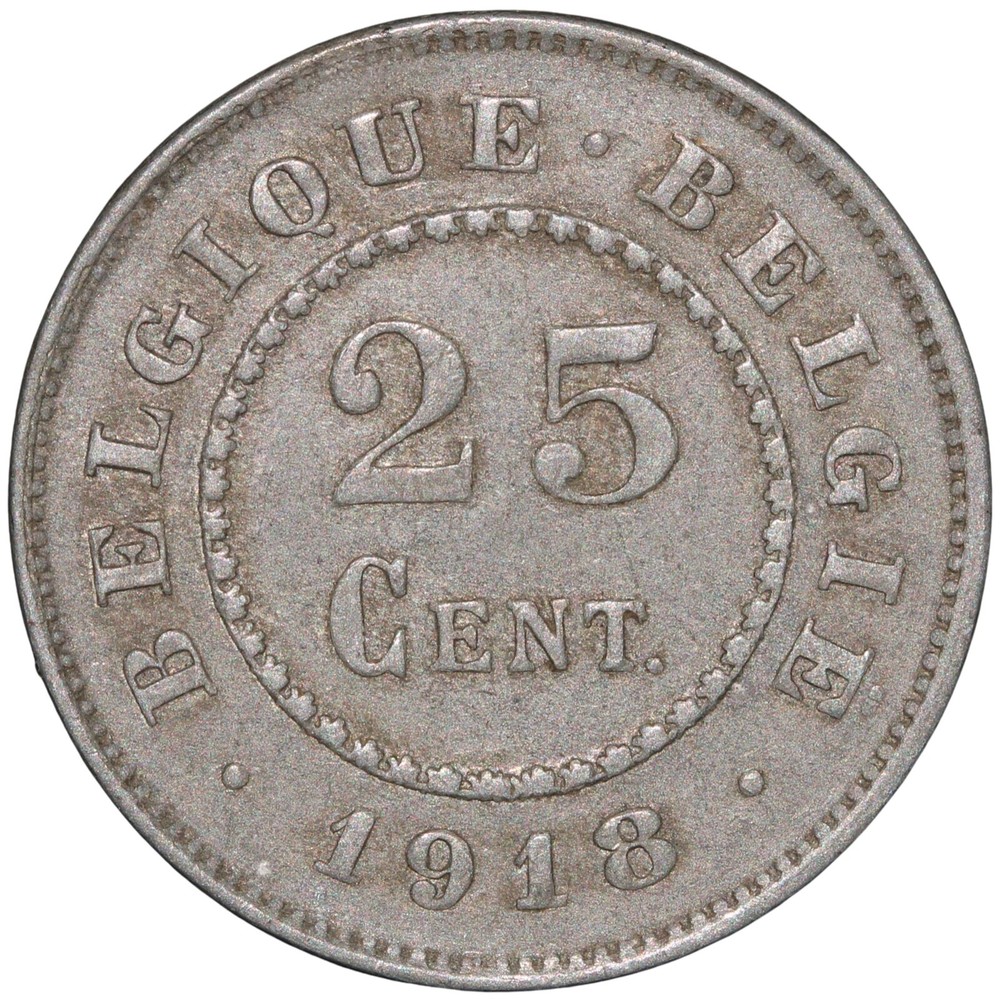 1918 Belgium 25 Centimes Coin – Zinc