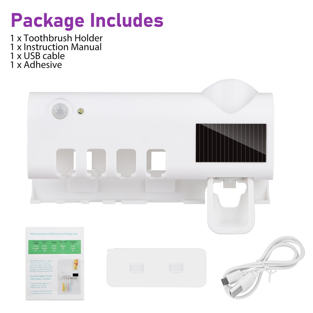 UV Light Sterilizer Toothbrush Holder Cleaner & Automatic Toothpaste Dispenser