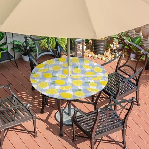 Round Outdoor Tablecloth with Elastic Edge - Waterproof Fitted Table Covers