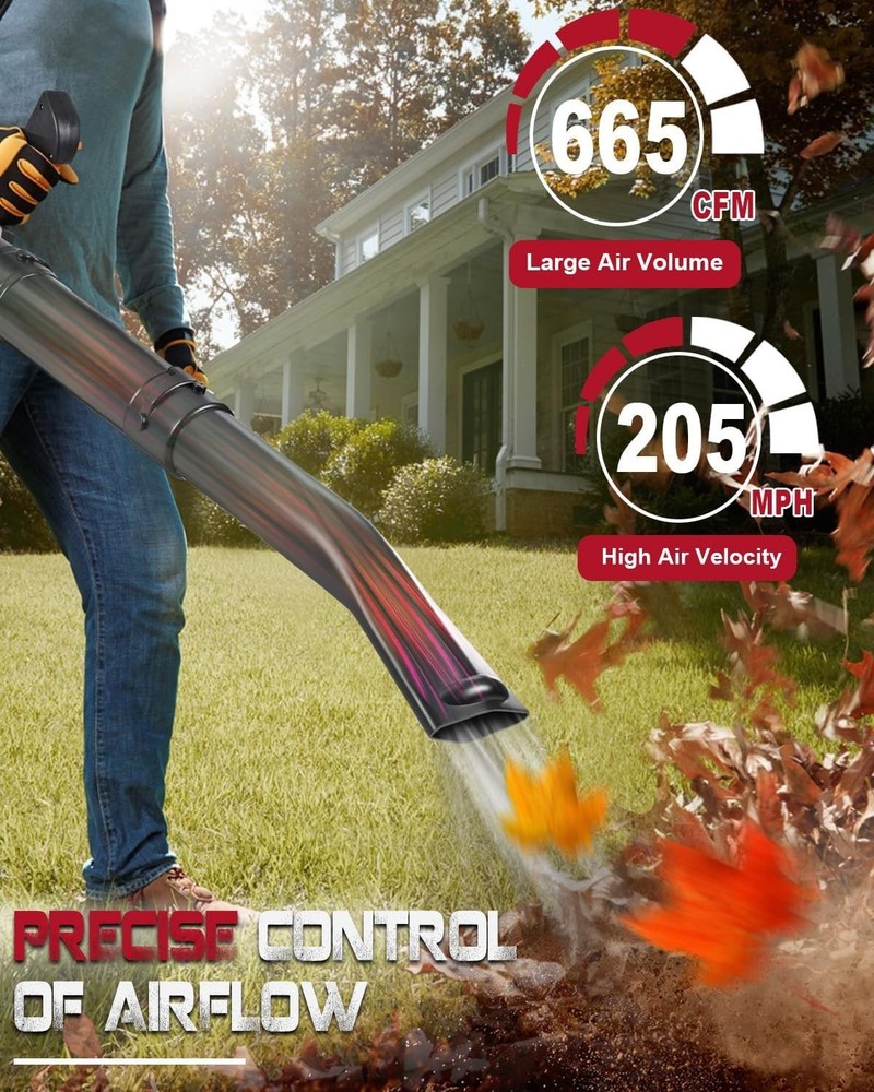 Fast Lawn Cleanup with 63CC Backpack Leaf Blower: 205 MPH, Variable Control, Red