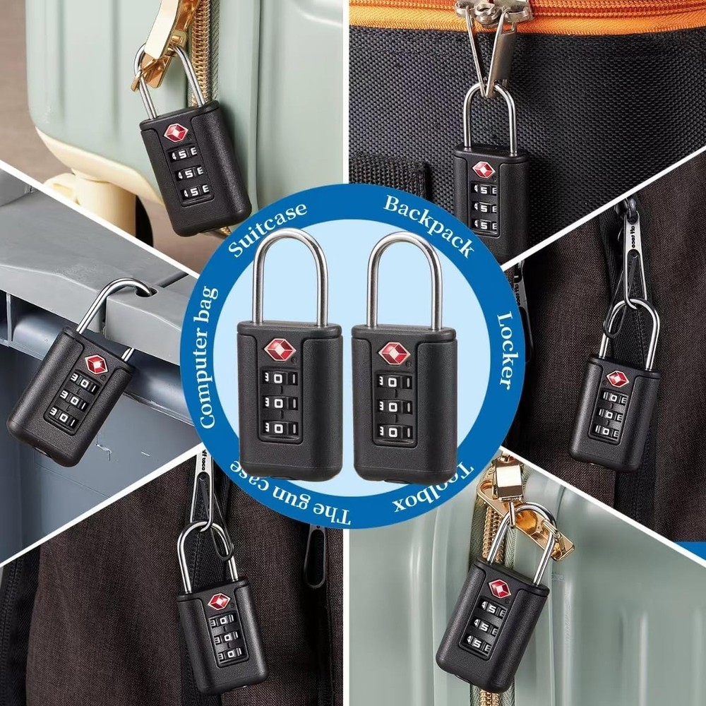 TSA Approved Luggage Locks - Combo Locks with Code (Black) Black