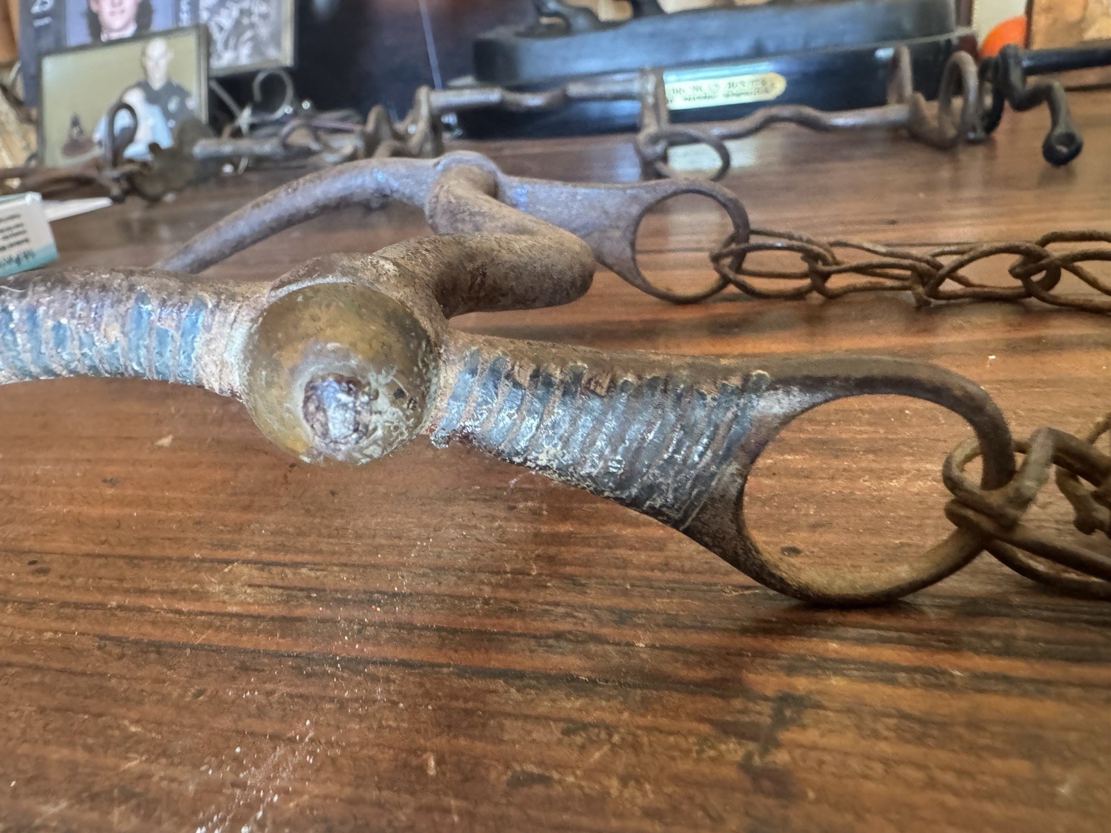 MEXICAN Antique Horse BIT - silver inlay Stripes