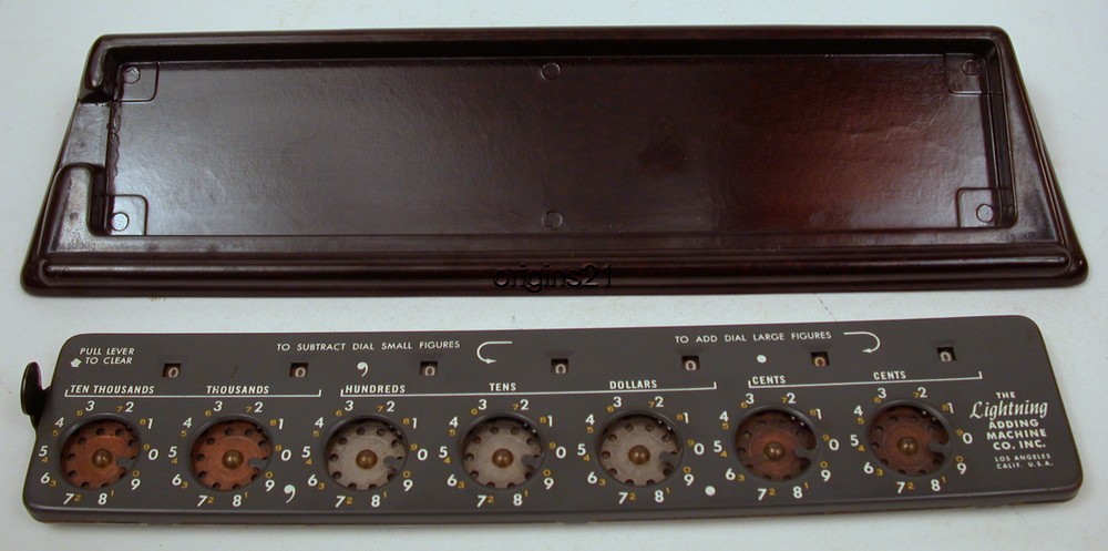 Lightning Adding Machine Co bakelite stand Science Math 7 wheels 0 mechanism