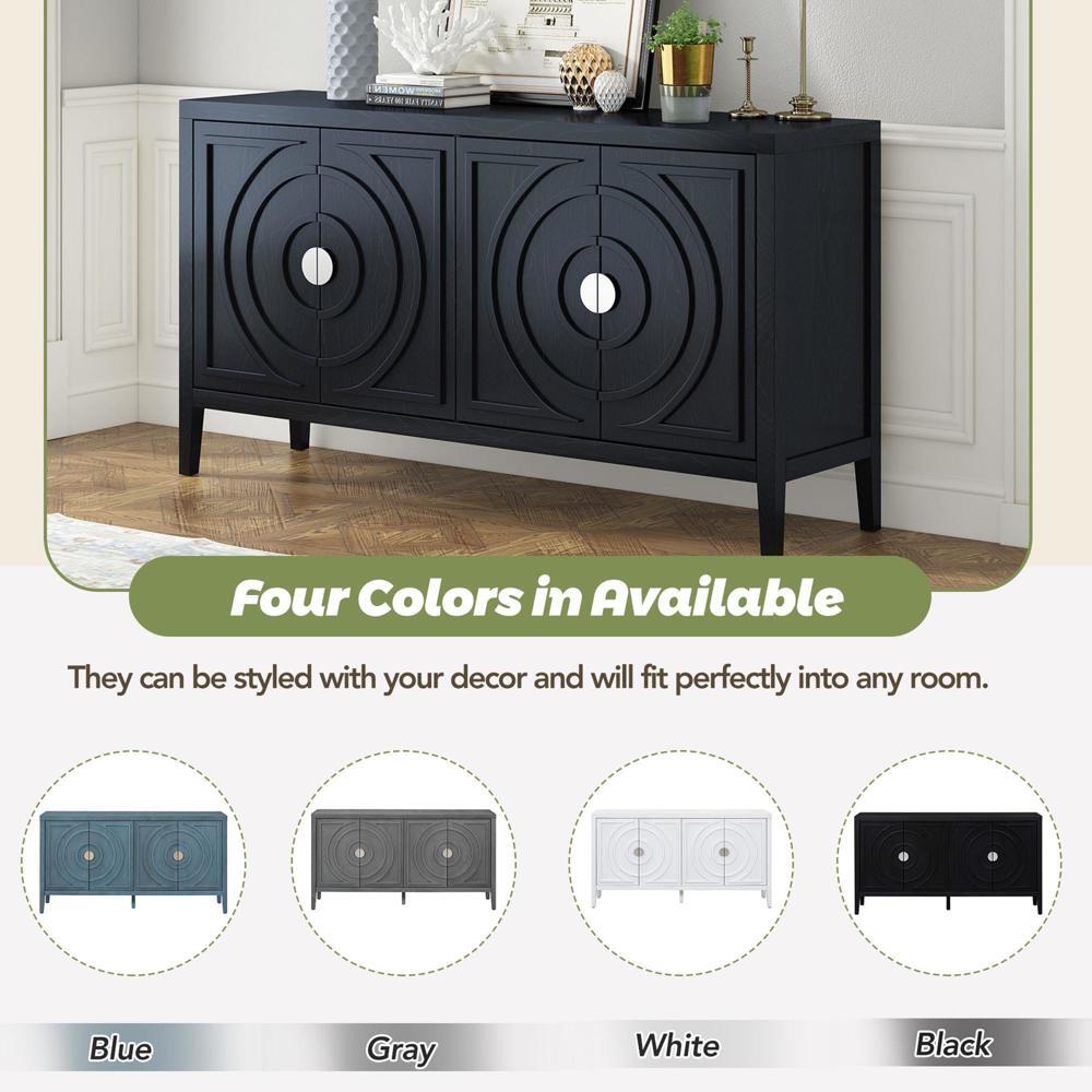 Stability and Durability Retro Sideboard Cabinet with Four Doors Black