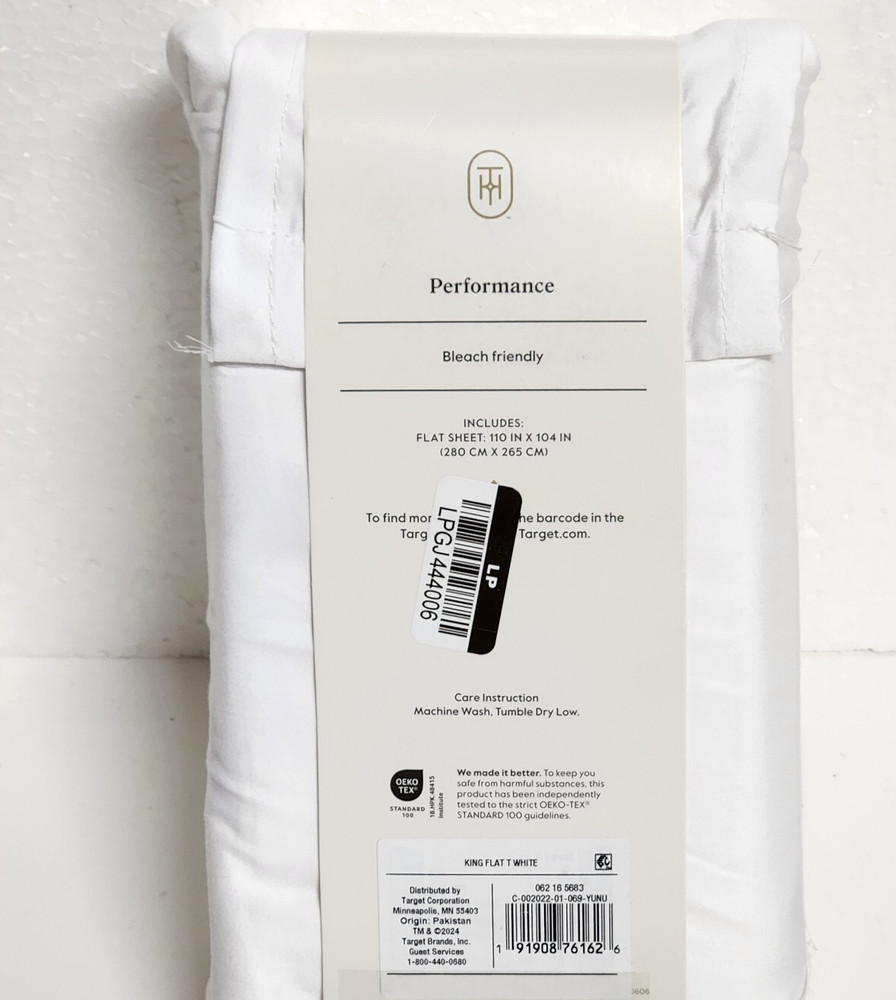 Threshold King Size 400 Thread Count Performance Flat Sheet - White