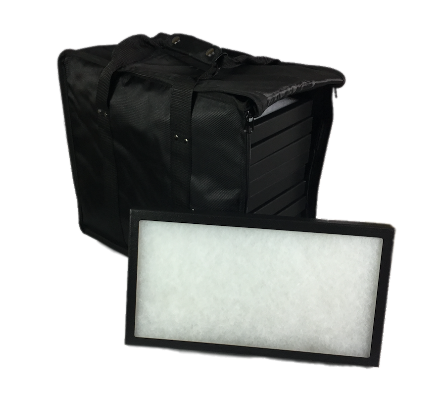 12 Pack of 8 x 14 x 1 Riker Display Cases Boxes with Black Carrying Case