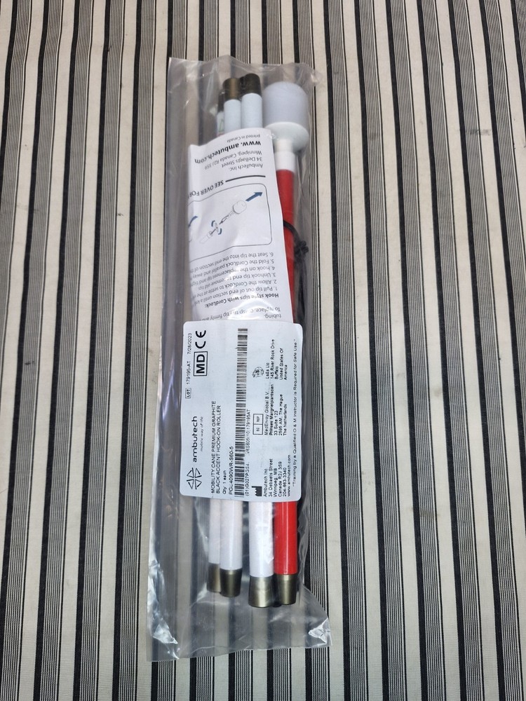 AmbuTech 5ft Premium Graphite Mobility Cane Black Accent Roller Tip NOS