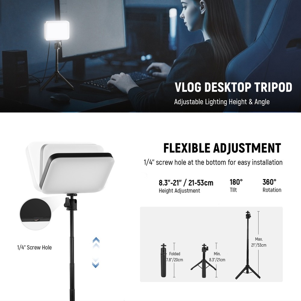 NEEWER Basics BP66D 2-Pack LED Panel Kit w/Stands for Streaming