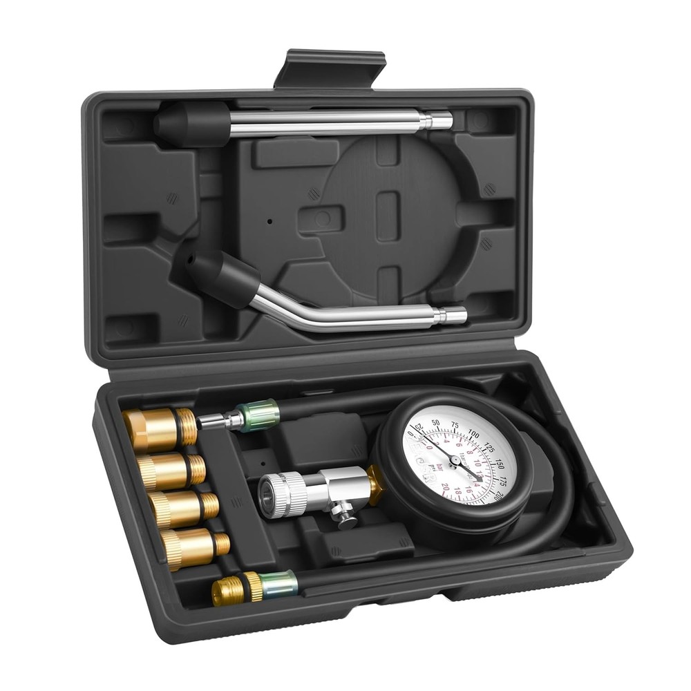 Comprehensive Engine Compression Tester Kit - Clear Dual Scale Gauge & Adapters
