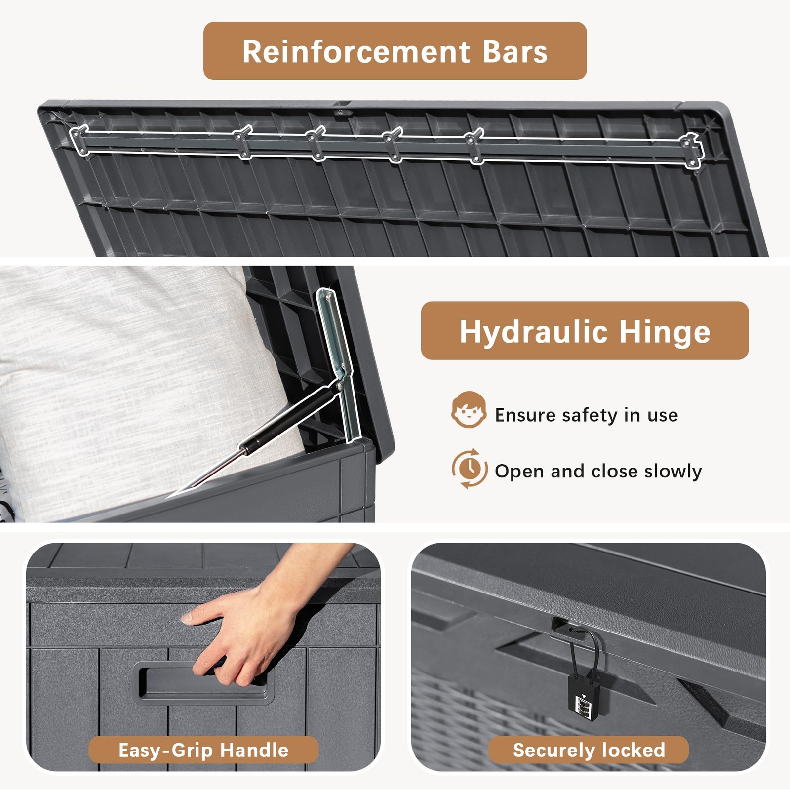 97 Gallon Deck Box, Waterproof Resin Outdoor Storage Box for Outside and Pati...