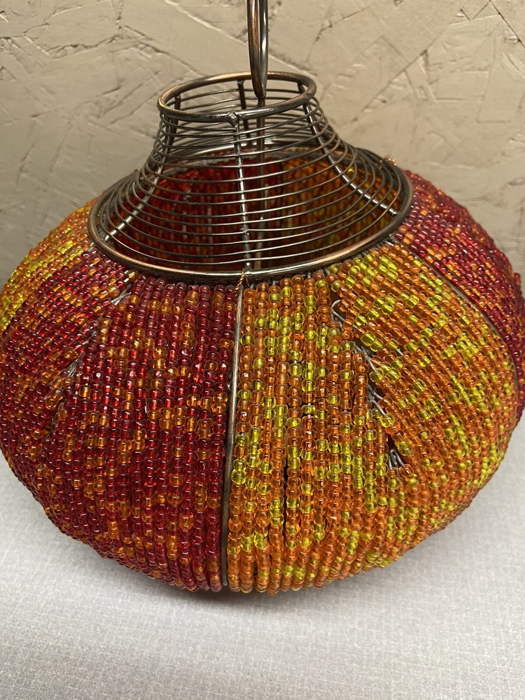 Beaded Orange & Yellow Beaded Round Tea Light Holder