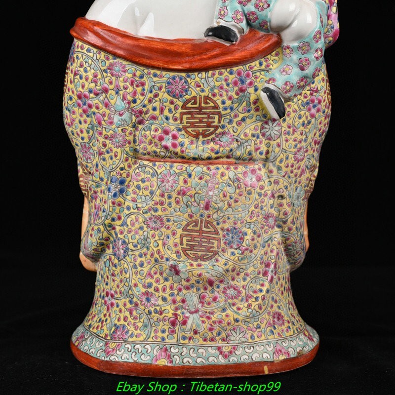 11.8''Old Famille Rose Porcelain Gilt Tongzi Happy Laugh Maitreya Buddha Statue